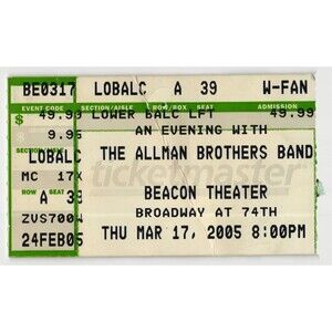 Vintage 2005 Allman Brothers Concert Ticket Stub New York NY